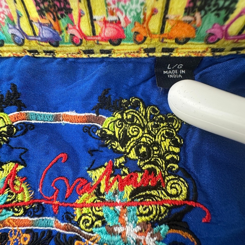 Robert Graham Mens Large Button‎ Up Shirt Purple Striped Embroidered Scooter L - Picture 10 of 16